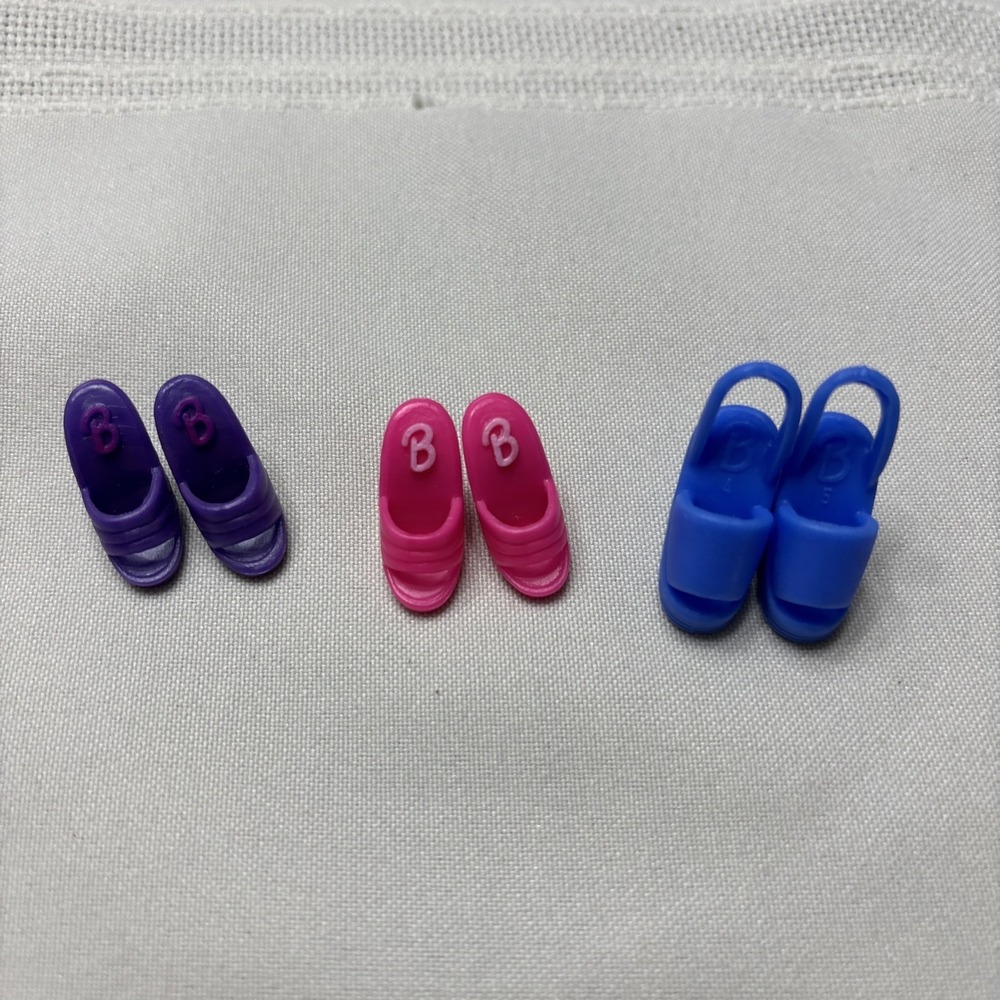Barbie‎ 3 Pairs Purple Hot Pink Light Pink Peep Toe Slip On Shoes Doll Size Logo